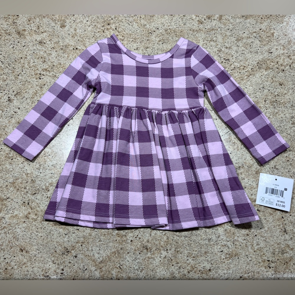 NWT Falls Creek Kids Toddler Girl Casual Spring Dress - Purple Plaid - 18m